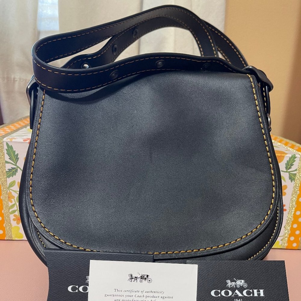 Coach Black GLVTN Leather Saddle Bag 23 55036 NWT
